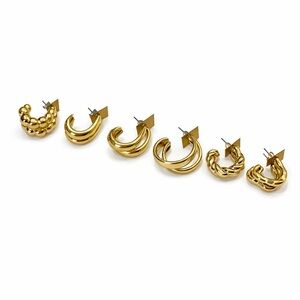 Chic Gold-Tone Textured Fashion Hoop Earrings Set of 6